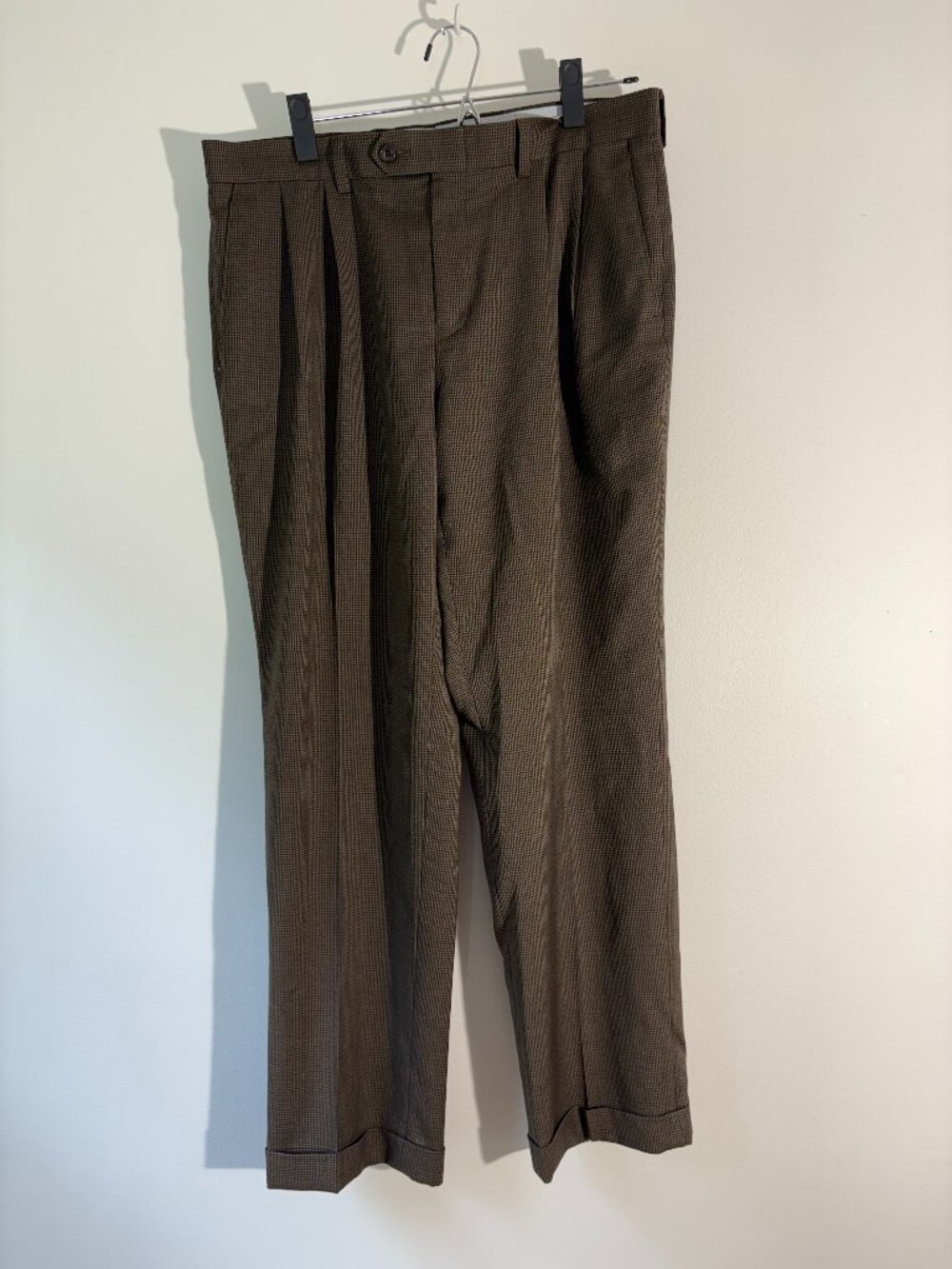 Ralph Lauren Houndstooth Trousers Mens 33x30 Brown Pleated Cuffed Dress Pants